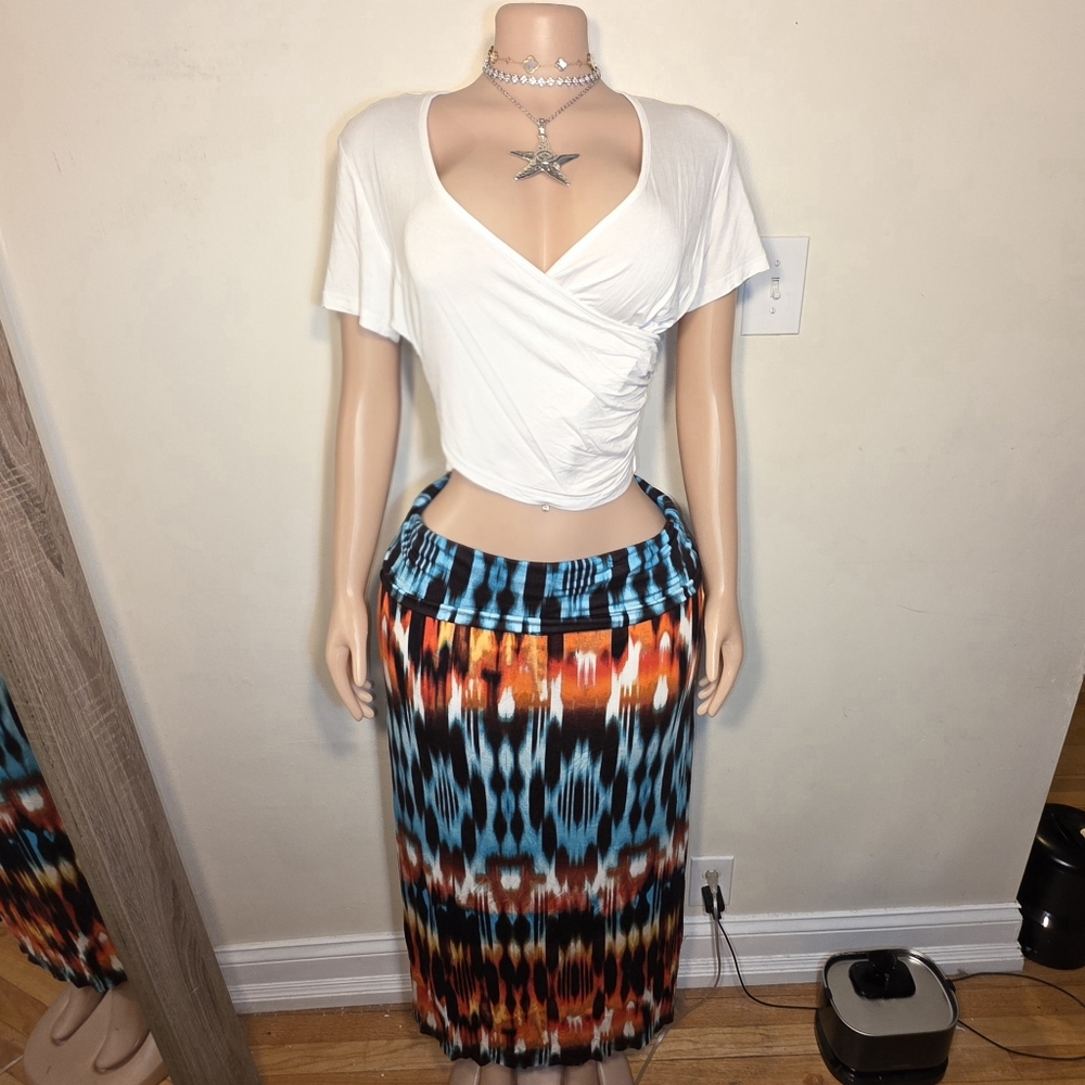 Ana Blue & Orange Ombre Pattern Maxi Skirt
